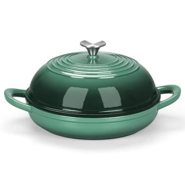 Imagem de E-far Forno holandês para assar pão de fermento, forno holandês de ferro fundido esmaltado redondo de 6 litros para pão artesanal caseiro, tampa de cúpula e base rasa, interior preto fosco e durável