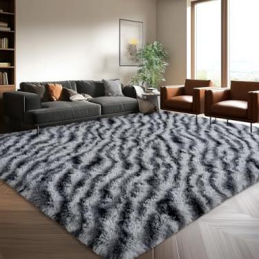 Imagem de Tapetes grandes para sala de estar, tapete macio preto e branco zebra grande para quarto, berçário, quarto de crianças, dormitório, tapete de pelúcia macio moderno antiderrapante para decoração de