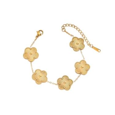 Imagem de Pulseira feminina de trevo da sorte banhada a ouro 18 K, branco/preto/banhado a ouro 18K, flor com cinco folhas, joias modernas, presentes para mulheres, One Size, Aço inoxidável Aço inoxidável