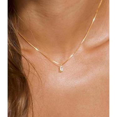 Imagem de Colar de diamante de ouro para mulheres, banhado a ouro, esmeralda, pedra do mês de nascimento, colar minúsculo com pingente, joias presentes, 18in, Metal, Sem Pedra Preciosa