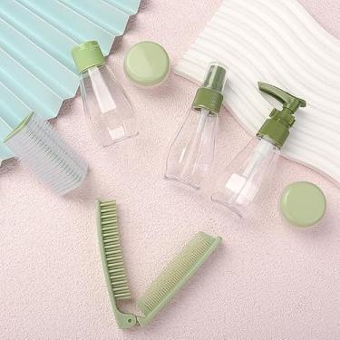Imagem de 7 peças/conjunto de garrafas de viagem, conjunto de recipientes de higiene pessoal portáteis à prova de vazamento, recipientes de cosméticos PET transparentes tamanho voo para loção, sabão (verde)