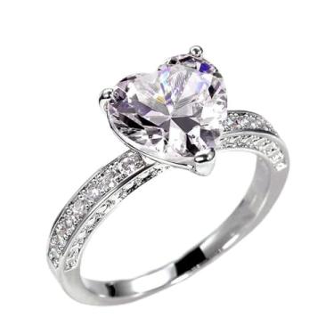 Imagem de Anéis de noivado elegantes banhados a ouro branco com zircônia cúbica em formato de coração, alianças de compromisso, festas noturnas, presentes de dia dos namorados, alianças de eternidade para