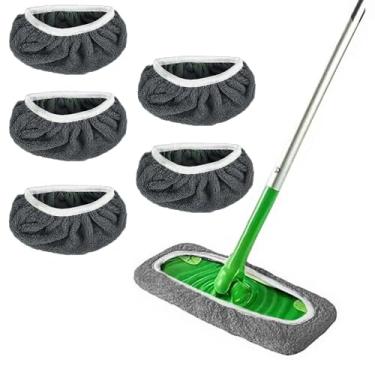 Imagem de Almofada de esfregão reutilizável 100% coral compatível com 5 unidades de capa plana cinza molhada seca lavável suplemento para limpeza de piso de superfície/madeira (esfregão não incluído)