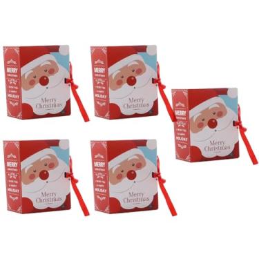 Imagem de Conjunto de 5 caixas de presente criativas de doces de Natal, embalagem de papelão em forma de livro com design de fita festiva, recipientes reutilizáveis para lembrancinhas de festa para doces e