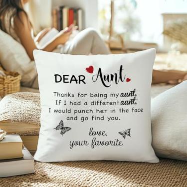 Imagem de Capas de almofada engraçadas para presentes de tia 45,7 x 45,7 cm, melhores presentes de tia para o dia das mães, aniversário, capas de almofada para decoração de casa, quarto, sala de estar