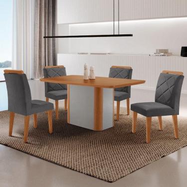 Imagem de Mesa De Jantar Isadora Mdf Com 4 Cadeiras Moderna Mobilia Veludo Grafite/naturalle Laminado