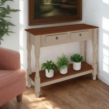 Imagem de Aparador Para Sala Rústico Com 2 Gavetas 1 Prateleira Pés Torneados - Amêndoa Laca Com Tampos Imbuia Glazer