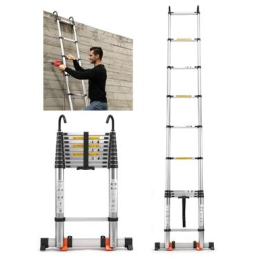 Imagem de Saker Escada de extensão telescópica de alumínio, retração dobrável de 16,5 pés com gancho estável e pés antiderrapantes, capacidade de carga de 150 kg, escada multiuso portátil para casa e trabalho