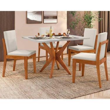 Imagem de Conjunto Mesa De Cozinha Donna Com Tampo Madeirado Com Vidro 120cm E Cadeiras Lady 4 Un Natural Nesher