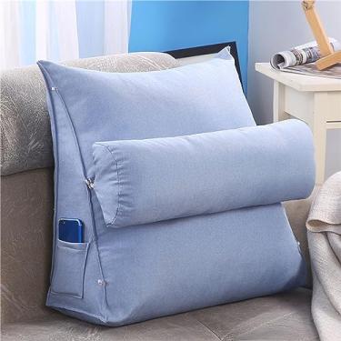 Imagem de Almofada de cunha de leitura, almofada de cunha nas costas com almofada de pescoço ajustável e bolsos, almofada de leitura triangular com suporte lombar nas costas para livros, travesseiro ergonômico