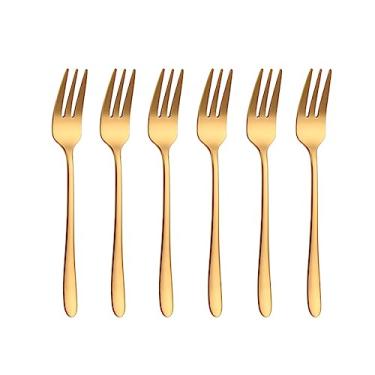 Imagem de ZABEES Garfos de talheres 6 peças de aço inoxidável garfo de frutas lanches ferramenta de bolo salada frutas talheres sobremesa garfo conjunto talheres acessórios de cozinha garfos de grau alimentício