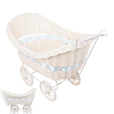 Imagem de Peça central para carrinho de bebê | Cesta rústica feita à mão para daminha de flores, caixas de armazenamento leves estéticas para casamento, piquenique, jardim, arranjos florais para Páscoa