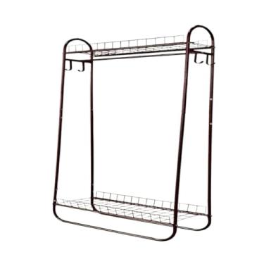 Imagem de Prateleiras de secagem, cabide de ferro para chão, suporte de roupas simples multifuncional para quarto, suporte de armazenamento de camada dupla, poste de trilho