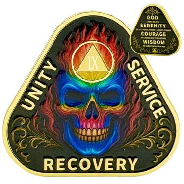 Imagem de Leafence Fire Skull Sobriety Coin Unity Service Recovery AA Medallion Flame of Strength and Rebirth Chip Inspirational Recovery Courage and Sobriety Token (Fire Skull, 9 anos)
