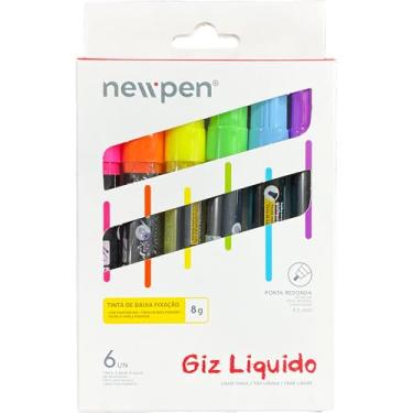 Imagem de Giz Líquido, Newpen, Ponta Redonda, Fina, 4,5mm, 6 Cores