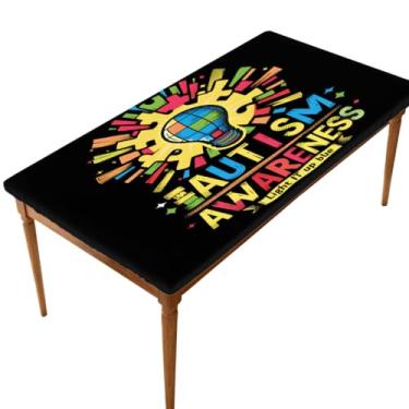 Imagem de hongjinglin Toalha de mesa retangular de 1,8 m elástica ajustada com lâmpada colorida para autismo, capa de mesa retangular, impermeável, lavável, protetor de mesa para piquenique, jantar, cozinha