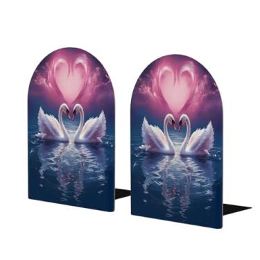 Imagem de Animal Swan Love Heart Large Wooden Bookend Decorativo Suporte de livro antiderrapante resistente Terminais de livro para mesa de escritório em casa biblioteca de estudo escolar divisórias de livros