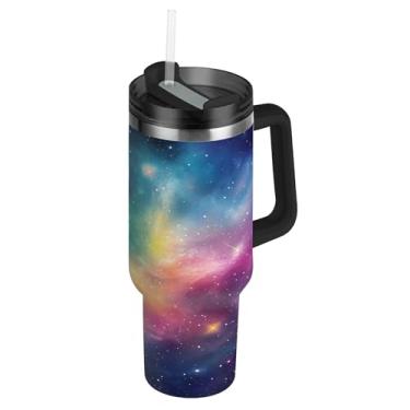 Imagem de SEHANY Copo Stars and Galaxy 1,134 g com tampa e canudo, aço inoxidável de vácuo duplo isolado garrafa de água esportiva suporte para copo de café de viagem à prova de vazamento para bebida gelada
