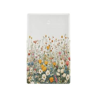 Imagem de Blueangle Placa de parede decorativa em branco, tamanho padrão, flores silvestres coloridas 1 gangue para quarto de escritório em casa, 4,53 x 2,76 polegadas (242)