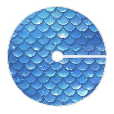 Imagem de Blueangle Saia de árvore de Natal com escamas de sereia azul de 120 cm - poliéster macio e resistente a rugas, decoração de férias para festas de Natal, árvore festiva e decoração de casa (563)