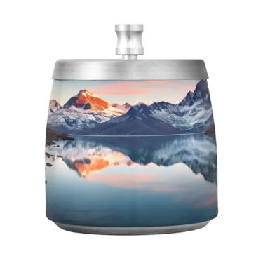 Imagem de SEHANY Cinzeiro Majestic Mountain Peak com tampa para cigarros, à prova de vento, sem fumaça, aço inoxidável, cinzeiros para uso interno e externo, grande, inodoro, para fumantes, decoração de