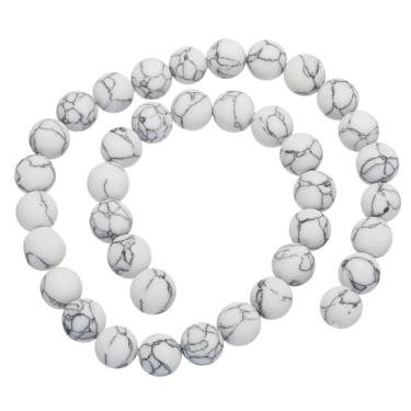 Imagem de Generic 36 peças de pedras naturais 10 mm contas brancas de mármore para pulseira faça você mesmo, colar, fabricação de joias