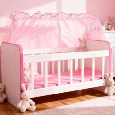 Imagem de Berço de Boneca com Mosquiteiro Rosa em Mdf Divertido - Cegonha Reborn