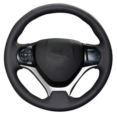 Imagem de Loncky Capa de volante de couro genuíno preta de fibra de carbono para Honda Civic 9 Civic 2012 2013 2014 2015 costurada à mão peças OEM para carro acessórios interiores