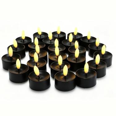 Imagem de CANDLE CHOICE Luzes de chá sem chamas operadas por bateria, pavio preto realista, cintilante, LED, velas de tealight, mesa de casamento, centros de mesa, decoração de Natal, Halloween, pilhas