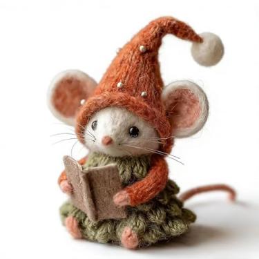 Imagem de Rato de feltro de Natal de luxo | Ornamento de lã feito à mão, enfeites de feltro de animais para pendurar em casa, estatuetas exclusivas para pendurar em árvore de Natal e presentes de meias (L)