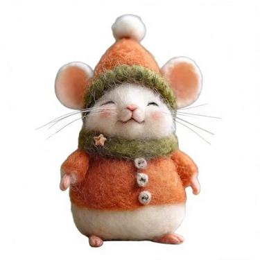 Imagem de Mouse de feltro de Natal de luxo | Ornamento de lã feito à mão, enfeites de feltro de animais para pendurar em casa, estatuetas exclusivas para pendurar em árvore de Natal e presentes de meias (I)