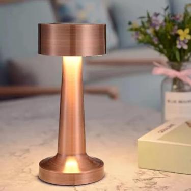 Imagem de Iluminária de Mesa de Metal Dourado LED Touch Recarregável Sem Fio – Abajur Decorativo USB para Quarto Sala Escritório(Rose)