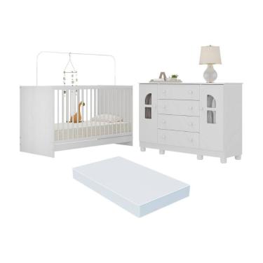 Imagem de Berço 3 em 1 com Colchão Incluso e Cômoda 2 Portas 4 Gavetas Nina Multimóveis MP4772