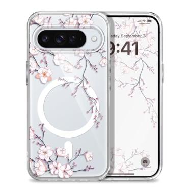 Imagem de Gencyfu Capa para Google Pixel 10, suporte para Magsafe, capa protetora magnética fina para celular Pixel 10 de 6,3 polegadas, flor de ameixa