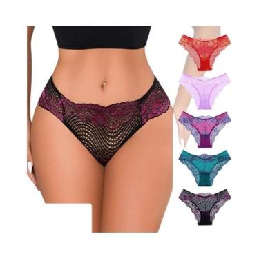 Imagem de Calcinhas Femininas Com Bordado Floral Multicolorido 5 Peças Confortáv