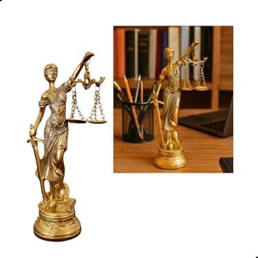 Imagem de Estátua Dama da Justiça Deusa Têmis Símbolo do Direito (DOURADO COM GLITTER, 19 CM)