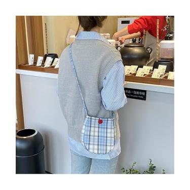 Imagem de Bolsa de ombro oval xadrez, bolsa transversal com padrão retrô com interior espaçoso, bolsa feminina exclusiva, Azul, Medium, Mochila casual