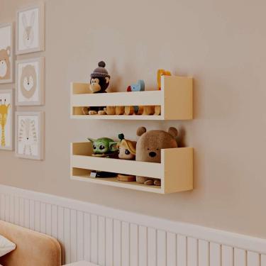 Imagem de Kit 2 Prateleiras Porta Brinquedos Bege Claro 50 x 12cm Suporte Invisivel