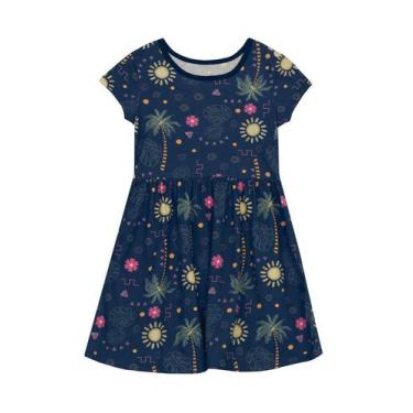 Imagem de Vestido infantil menina de flores Brandili, 10, Azul