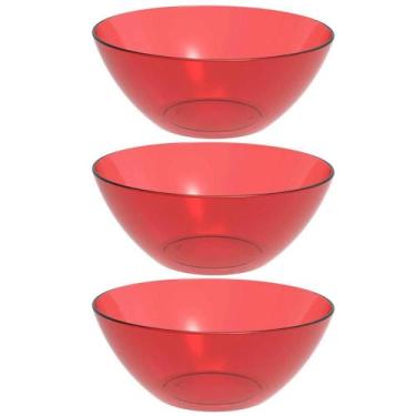 Imagem de Kit 3 Tigelas Pequena Vermelha Travessa 2,3L Servir Salada Redonda Sob
