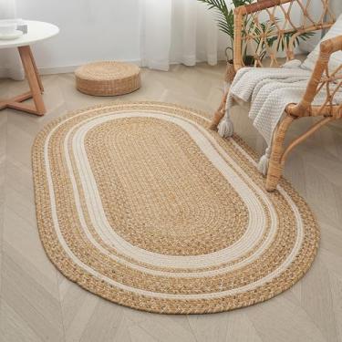 Imagem de RCTJHOME Tapete trançado oval de 9,5 x 1,8 m, tapete de fazenda para todas as estações para sala de estar, sala de jantar e cozinha, tapete de porta com almofadas antiderrapantes para áreas de alto