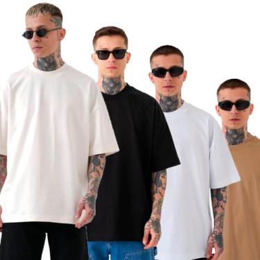Imagem de KIT 4 Camisetas Oversized Lisa PRETA / BRANCA / MARROM E OFF-WHITE Urb