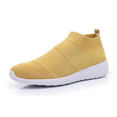 Imagem de Cull4U Calçados Femininos de Caminhada Pura de Malha Fresca, Amarelo/branco., 7.5