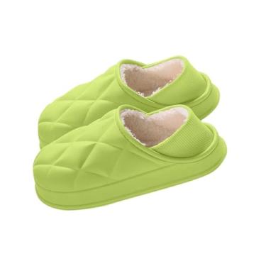 Imagem de Pantufa unissex para casal, bico fechado, meia pantufa, forro de lã, casual, roupa de exterior, rasteira, quente, para uso interno e externo, Verde, 35
