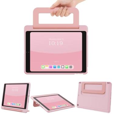 Imagem de INFILAND Capa infantil para iPad 9ª/8ª/7ª geração 2021/2020/2019 10,2 polegadas, capa protetora durável e macia à prova de choque com suporte/alça de lápis para iPad 7/8/9 geração (rosa claro)