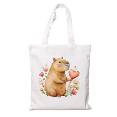 Imagem de Sacola feminina, linda bolsa de lona capivara, bolsa de algodão minimalista moderna para compras, trabalho, férias diárias, ótimo presente para amantes de capivara, sacolas de compras de lona