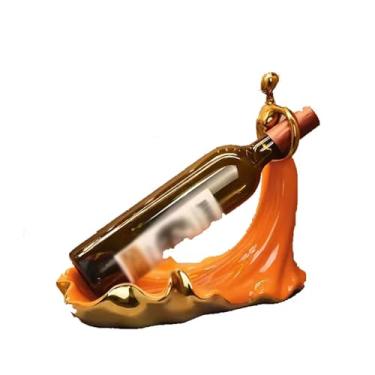Imagem de CFGH6FDF Armazenamento de garrafa de vinho enfeite de rack de vinho decorações de armário de vinho criativo restaurante suporte de vinho ornamento de cerâmica presente rack de vinho de mesa (laranja)