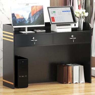 Imagem de Mesa de recepção, caixa frontal com gavetas trancáveis, balcão de varejo moderno mesa de recepção pequena para salão de beleza e supermercado (preto, 80 x 40 x 92 cm)