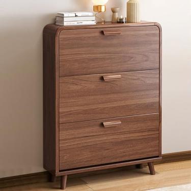 Imagem de Organizador de armário de sapatos de madeira com prateleiras ajustáveis e porta dobrável - Sapateira marrom moderna para sala de estar, corredor, entrada - 60 x 17 x 119 cm, 3 níveis, 3 compartimentos