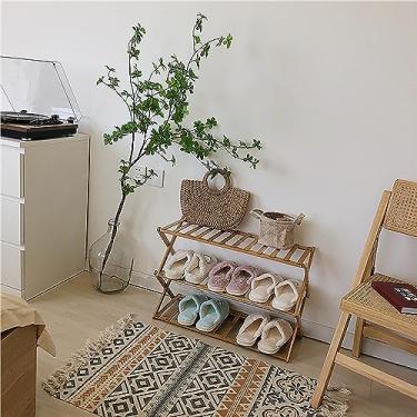 Imagem de Organizador de sapateira de bambu para entrada e armário – Rack de armazenamento de sapatos de madeira dobrável sem instalação, organizador de sapatos de pé livre (bege, 70 x 24 x 45 cm)